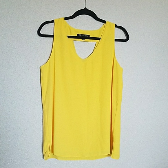 Versona Tops - VERSONA Yellow Cutout Tank Medium